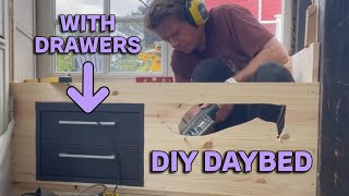 7  DIY Daybed with Drawers amp Rustic Wall Paneling in the Garden House [upl. by Pan]