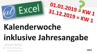 Kalenderwoche inklusive Jahr anzeigen  31122018  201901  Excel [upl. by Ulberto452]