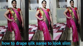 silk saree Kaise pahne Satin silk draping tutorial for begginershow drape silk saree to look slim [upl. by Idur]