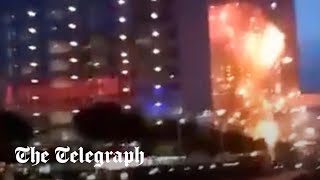 Moment Ukrainian drone hits Moscow office building causing large explosion [upl. by Aivun]