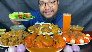 SPICY PRAWNS CURRY MUTTON LIVER CURRY AND EGG CURRY WITH RICE EATING SHOW INDIAN FOOD EATING [upl. by Yaffit45]