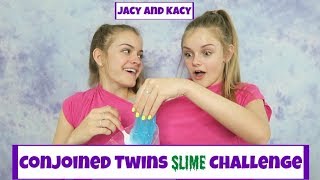 Conjoined Twins Slime Challenge  Making Slime with One Hand  Jacy and Kacy [upl. by Modestia]