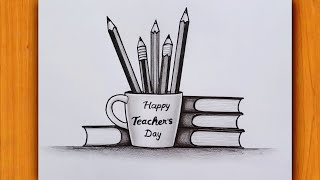 Easy And beautiful Teachers day drawing Pencil sketch  Haapy Teachers day drawing Pencil drawing [upl. by Yralih]