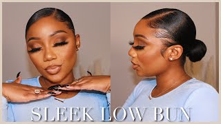 My Updated Sleek Low Bun Routine w Side Part  Relaxed Hair  Tamara Renaye [upl. by Maryn]