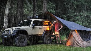 SOLO Camping in the RAIN  RELAX SLEEP and Eat in the JUNGLE  Rain ASMR [upl. by Eelanaj200]