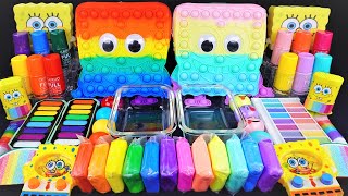 Sponegebob Rainbow vs Pastel slime Mixing Cuteshiny things into slime ASMR slimevideo slime 슬라임 [upl. by Lakim333]