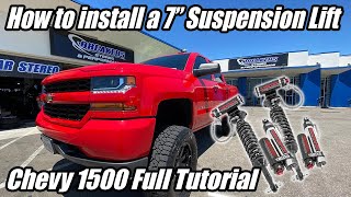 How to install a Rough County 7quot Lift kit on a 20142018 Chevy Silverado Tutorial [upl. by Willy332]