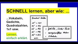 Wie kann man SCHNELL lernen Vokabeln Gedichte Quadratzahlen 1x1 usw [upl. by Celinda]