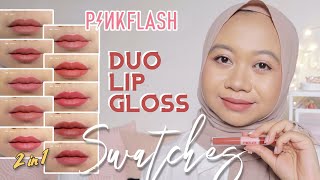 PINKFLASH DUO LIPGLOSS 2 IN 1 SWATCHES  ULTRA MATTE FINISH amp MISTY VELVET FINISH [upl. by Godric]