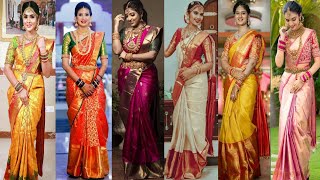 Bridal South Indian saree look  Kanchipuram Silk saree Pattern  Wedding kanjivaram Silk sarees [upl. by Delp]