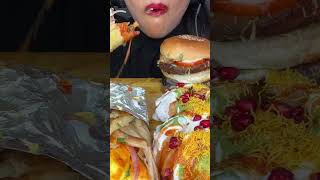 ASMR EATING MAGGI NOODLESALOO TIKKI BURGERPANEER ROLLDAHI KACHORI [upl. by Llehsad]