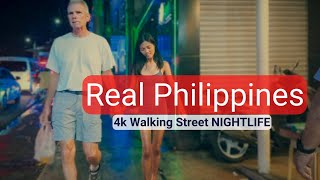 NIght Real Life Scenes in Angeles City Philippines  Walking Street 4k [upl. by Dacie527]