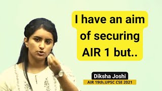 I have an aim of securing AIR 1 but  Diksha Joshi  UPSC Topper talk  upsc [upl. by Schecter]