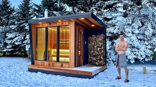 Building a MODERN SAUNA in a Winter Wonderland  Full Build [upl. by Duomham]