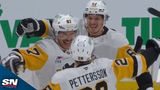 Penguins Sidney Crosby Finds Rickard Rakell With One Second Remaining In Period [upl. by Ettegroeg]