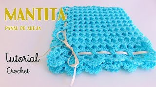 Como tejer una mantita o cobija a crochet gancho Punto Panal de Abeja Ajuar bebe [upl. by Lysander626]