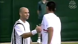 Andre Agassi vs Mark Philippoussis 2003 Wimbledon R4 Highlights [upl. by Elatnahs]