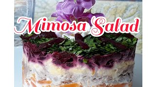 Mimosa Salad Recipe  Russian Layered Salad [upl. by Elleuqram34]