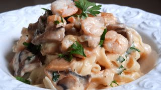 tagliatelle crevette et champignon sauce blanche [upl. by Grew]