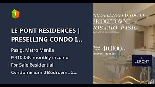 LE PONT RESIDENCES  PRESELLING CONDO IN PASIG  FOR AS LOW AS 40K MONTHLY [upl. by Aelyak]