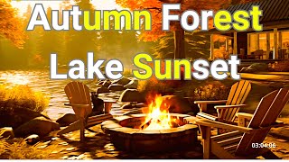 Relax Crackling Fire Rippling Waves Autumn Forest Lakeside Sunset [upl. by Sabanrab]