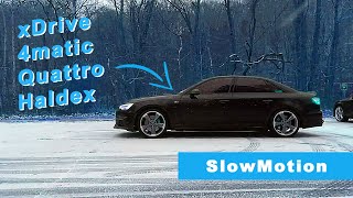 xDrive vs subaru vs 4matic vs haldex vs quattro slow motion 2021 [upl. by Joelie]