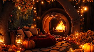 Autumn Evening in a Pumpkin Wonderland  Soothing Fireplace amp Gentle Rain for Relaxation 🎃 [upl. by Laeahcim118]