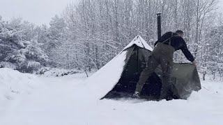 15 Hot Tent Winter Camp in a Snowstorm  Best Winter Camps of 2023 [upl. by Krum]