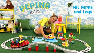 🐷 SPIELEN mit Peppa Wutz 🚂 Pepina baut amp spielt mit Lego Duplo [upl. by Mehs673]