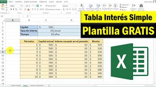 Como hacer una TABLA de INTERES SIMPLE en Excel [upl. by Batty]