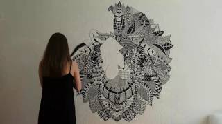 Zentangle inspired mural quotLion Rohanquot speed painting Wall art with simple black markers [upl. by Hollinger]