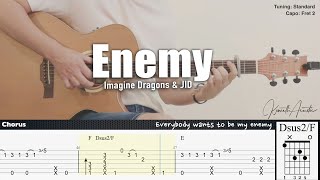 Enemy  Imagine Dragons amp JID  Fingerstyle Guitar  TAB  Chords  Lyrics [upl. by Mayda834]