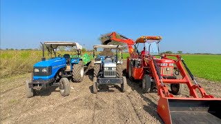 Tractor JCB Machine on Swaraj 963 FE Loading Mud in Trolley Eicher 485 Sonalika 60 Rx [upl. by Calysta591]