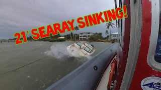 21 Searay Boat Sinking During Rough Weather in the Intracoastal Waterway Refloat amp Tow to the Ramp [upl. by Haimes]