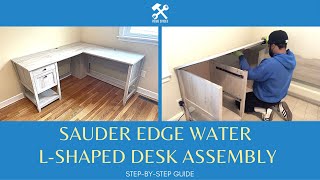 Sauder Edge Water LShaped Desk Assembly Model 426500 431582 LShaped Home Office Desk Drawers [upl. by Caputo]