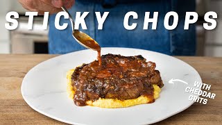 JUICY GLAZED PORK CHOPS amp CHEESY GRITS [upl. by Acinor]