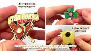 Wholesale Custom Glitter Enamel Pins with EPOXY Jin Sheu [upl. by Jamille]