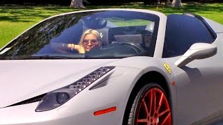 X17 EXCLUSIVE  Kylie Jenner Drives Freshly Painted 320K Ferrari With Top Down [upl. by Nnylkcaj]