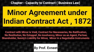 Minor Agreement under Indian Contract Act 1872  Legal Position of Minor in Contract  Minor [upl. by Trixy]