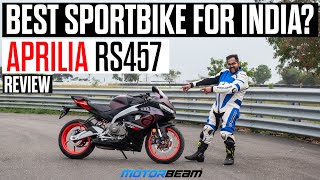 Aprilia RS457 Review  The Best ParallelTwin Sport Bike In India  MotorBeam [upl. by Ayota]