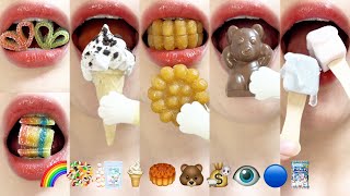 asmr EMOJI FOOD ICE JELLY MERINGUE COOKIES YAKGWA 이모지 먹방 얼린 젤리 머랭쿠키 eating sounds [upl. by Nabatse]