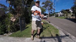 How to edge mow and blow a lawn using a Honda mulching mower [upl. by Karla]