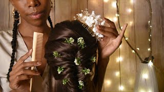 ASMR Hair EXTRA RELAXING Wedding Hairstyles🌿COZY AMBIANCE PAMPERING Fresh Flower 2 Styles [upl. by Yanarp]