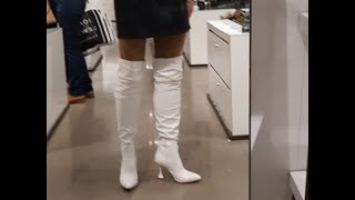 My favourite white thigh high boots with flared stiletto high heels [upl. by Orag]