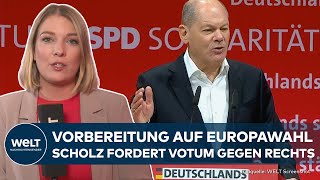 EUROPAPARTEITAG DER SPD Kanzler Olaf Scholz setzt auf quotklares Votum gegen rechtsquot bei Europawahl [upl. by Eiramyelhsa]