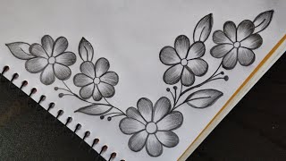 How to draw flower border design  Project design by pencilA4 sheetfront page designflower design [upl. by Anstice535]