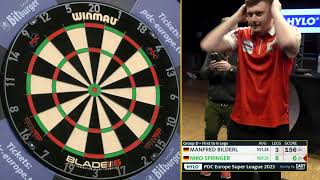 IS THIS THE PERFECT LEG Niko Springer hits a ninedarter at the PDC Europe Super League [upl. by Turnheim]