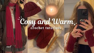 cozy crochet tutorials  hand warmers scarf beanie ⊹₊⟡⋆ [upl. by Nastassia]