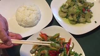 Hmong Farming Recipes Stirfried Cucuzza and Bell Pepper dish VEGAN [upl. by Asemaj]