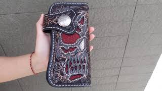 Hand Tooled Skull Leather Custom Biker Wallets [upl. by Ynabe983]